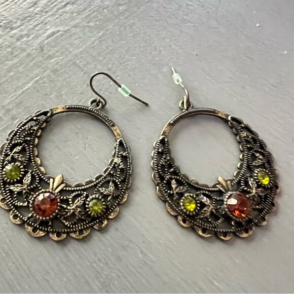 Antique Gold Tone Gem Earrings - Picture 5 of 6